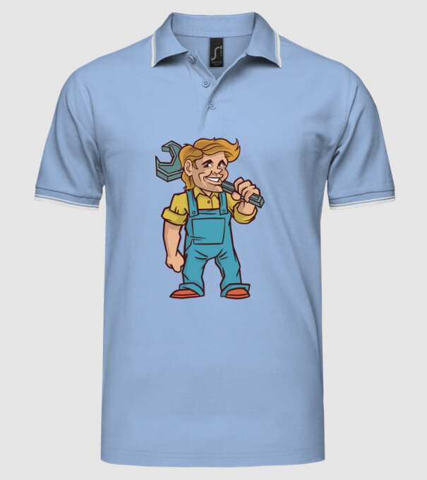 Instalator model albastru deschis pe tricou