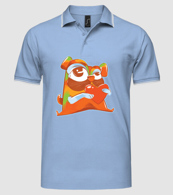 Mops colorat model albastru deschis pe tricou