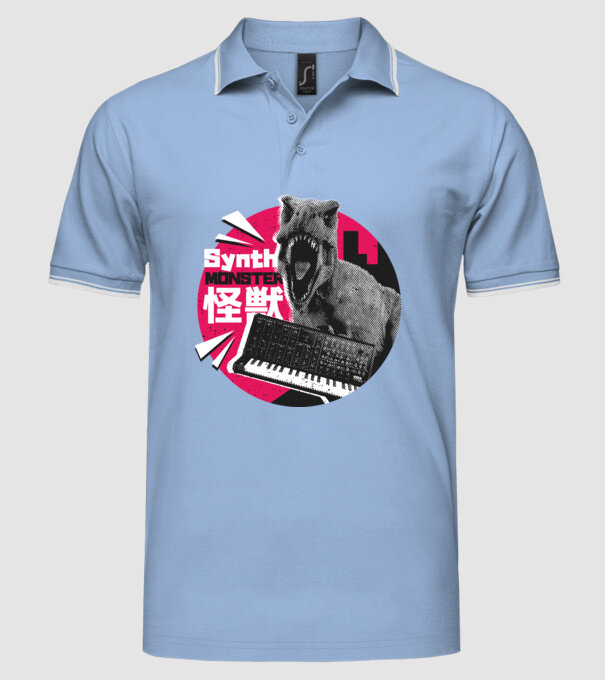 Dinozaur sintetizator model albastru deschis pe tricou