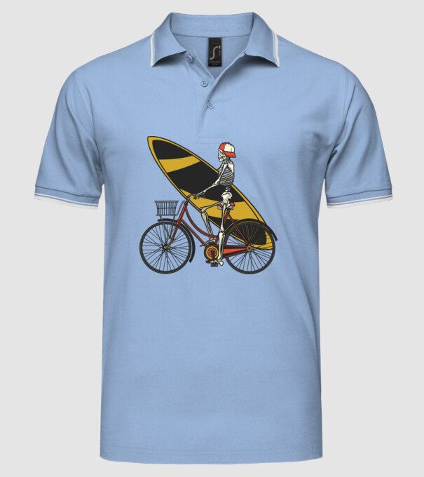 Schelet surfer model albastru deschis pe tricou