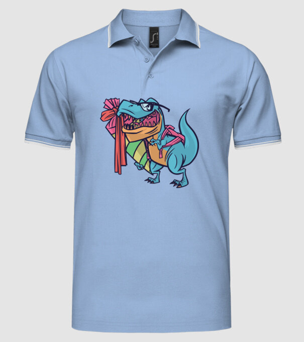 Elev T-rex model albastru deschis pe tricou
