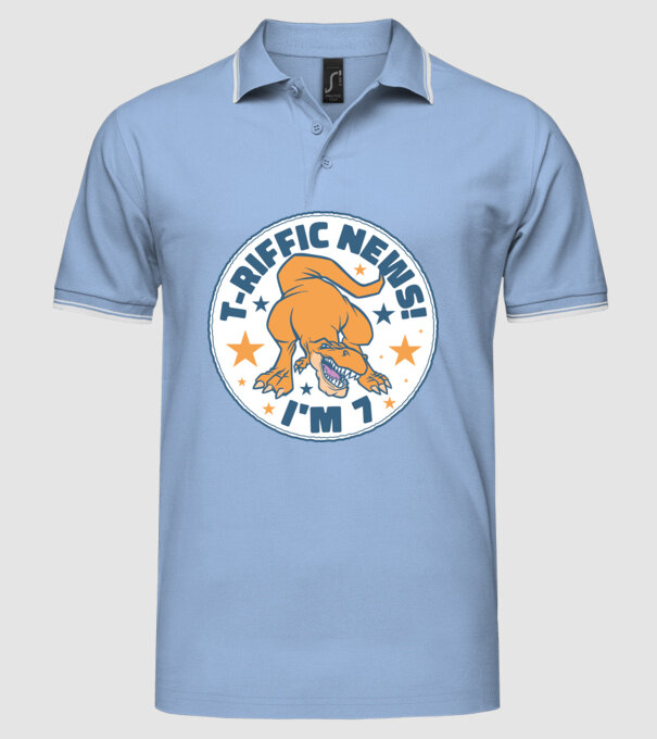'T-rex Terrific news i''m 7' model albastru deschis pe tricou