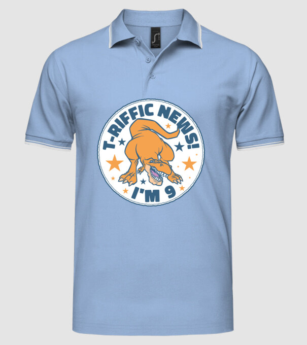 'T-rex Terrific news i''m 9' model albastru deschis pe tricou