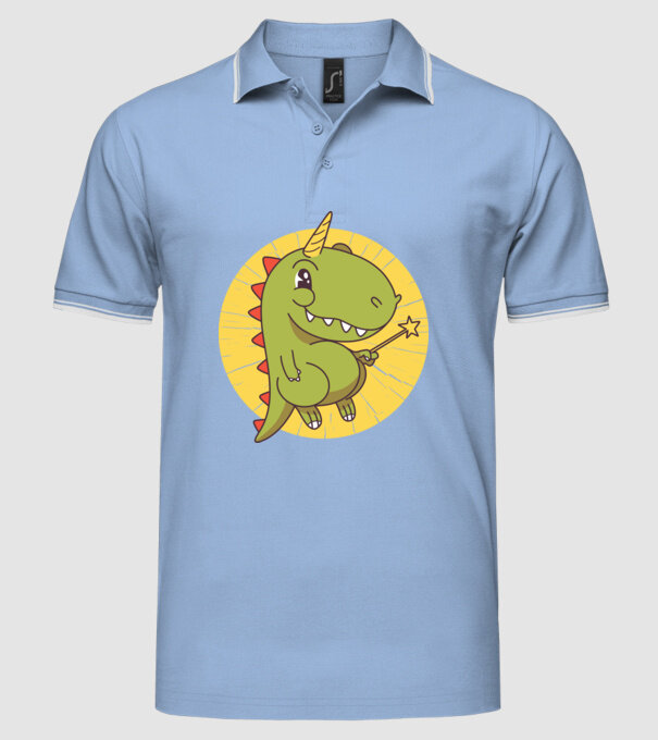 T-rex Unicorn cu baghetă magică model albastru deschis pe tricou