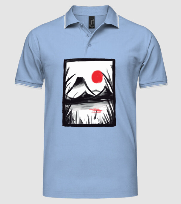Peisaj Pictură model albastru deschis pe tricou