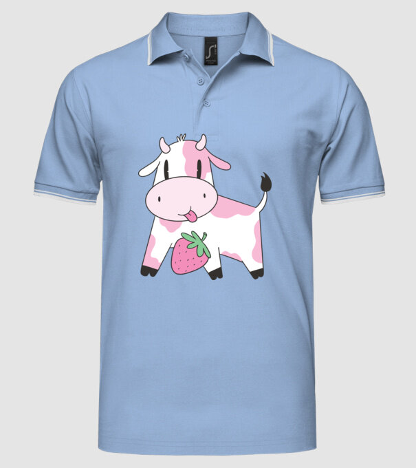 Vacă cu căpșuni model albastru deschis pe tricou