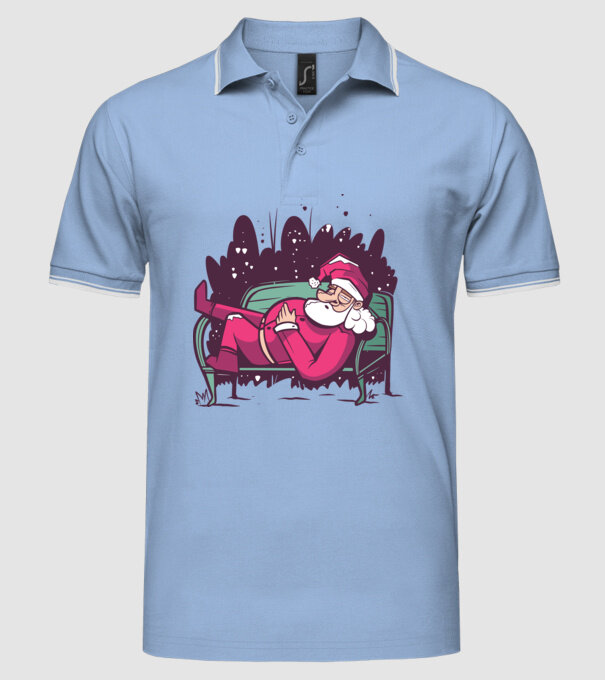 Moș Crăciun doarme model albastru deschis pe tricou