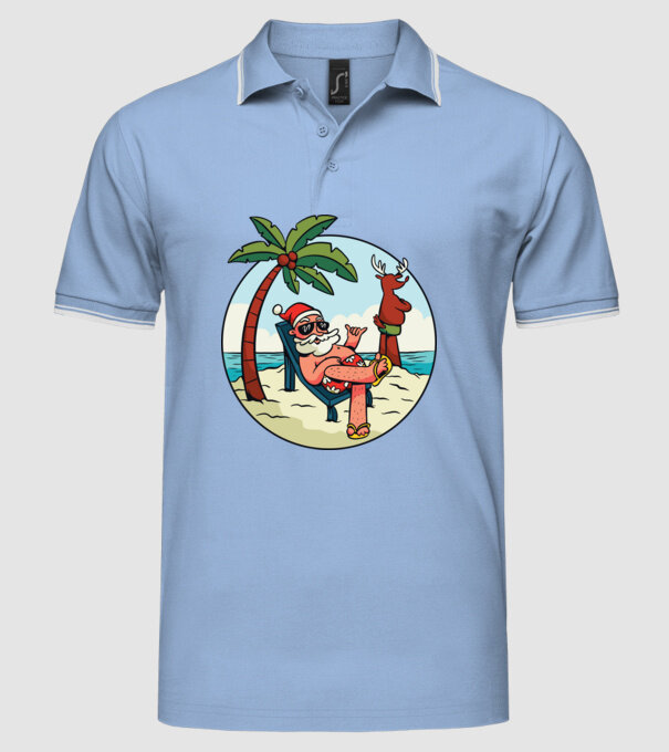 Moș Crăciun în vacanță de vară model albastru deschis pe tricou