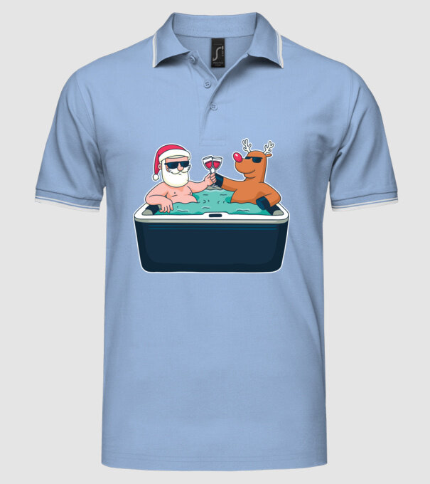 Moș Crăciun Ren în Jakuzi Relaxare de Crăciun model albastru deschis pe tricou