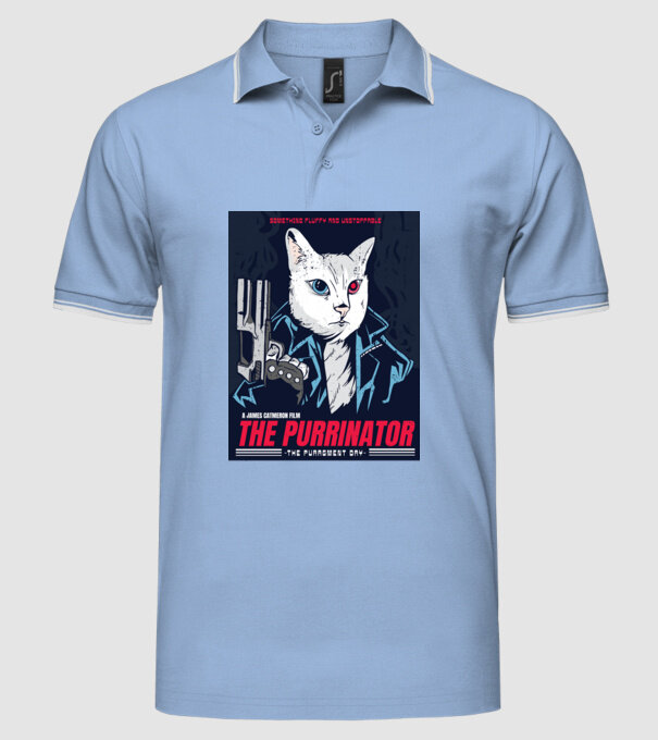 The Purrinator Pisică model albastru deschis pe tricou