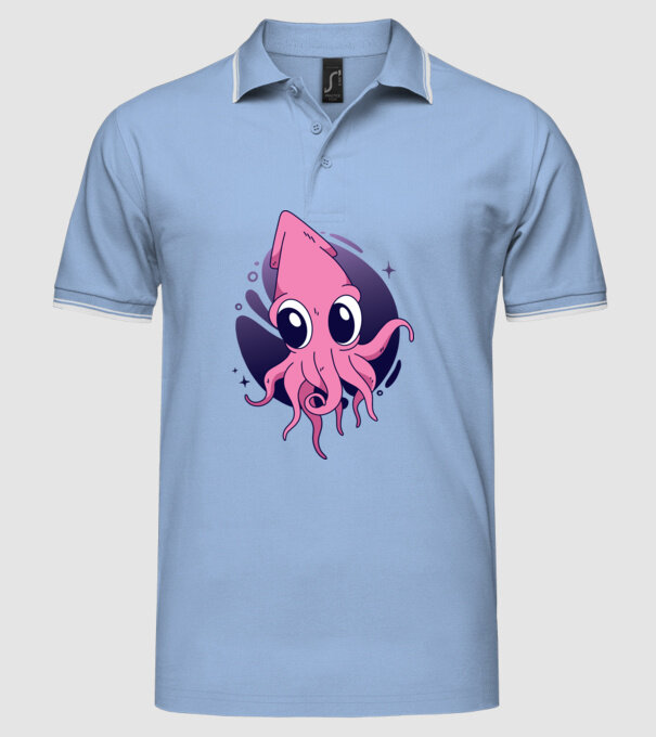 Calmar model albastru deschis pe tricou