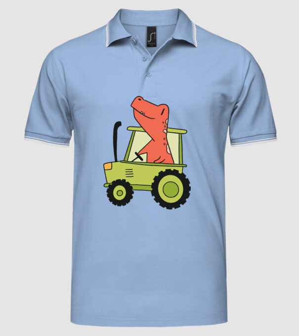 Tractor dinozaur model albastru deschis pe tricou
