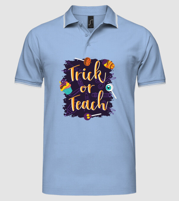 Trick or Teach Halloween pentru profesori model albastru deschis pe tricou