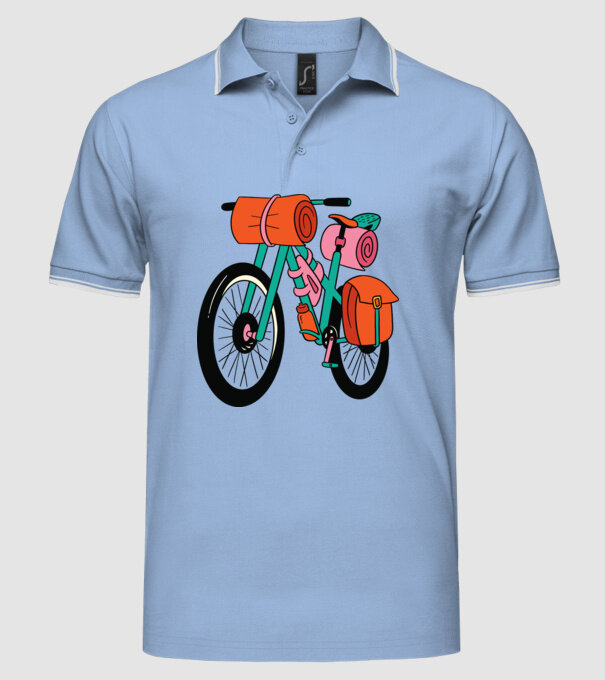 Bicicletă Drumeție model albastru deschis pe tricou
