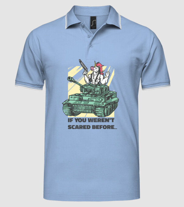 Unicorn Tanc model albastru deschis pe tricou