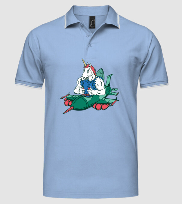 Unicorn Avion de vânătoare model albastru deschis pe tricou