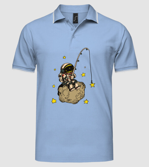 Pescar Astronaut model albastru deschis pe tricou