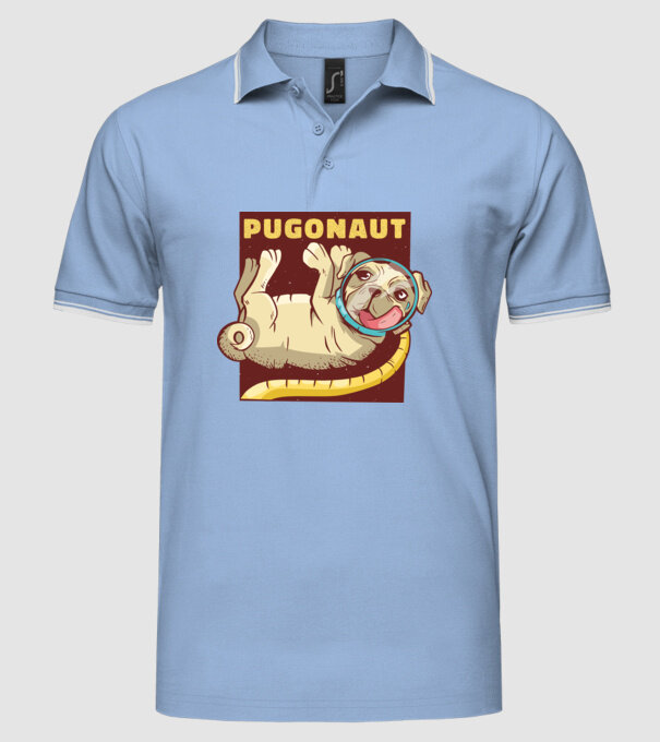 Mops Astronaut model albastru deschis pe tricou