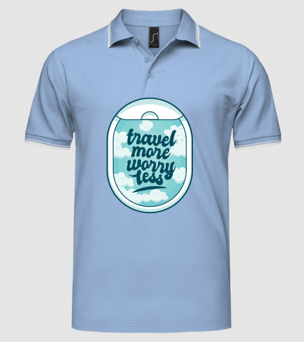 Călătorește mai mult, fă-ți mai puține griji model albastru deschis pe tricou