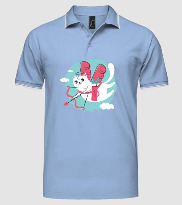 Pisică Valentin model albastru deschis pe tricou
