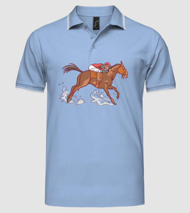 Cal de cursă Călăreț model albastru deschis pe tricou
