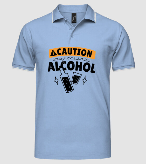Atenție, poate conține alcool model albastru deschis pe tricou