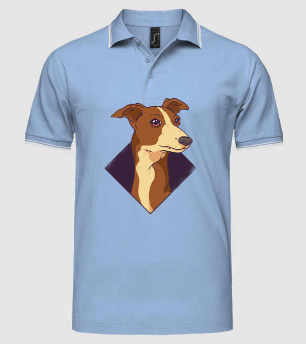 Cap câine Whippet model albastru deschis pe tricou
