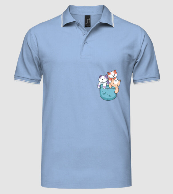 Pisicuțe cu Buzunar model albastru deschis pe tricou