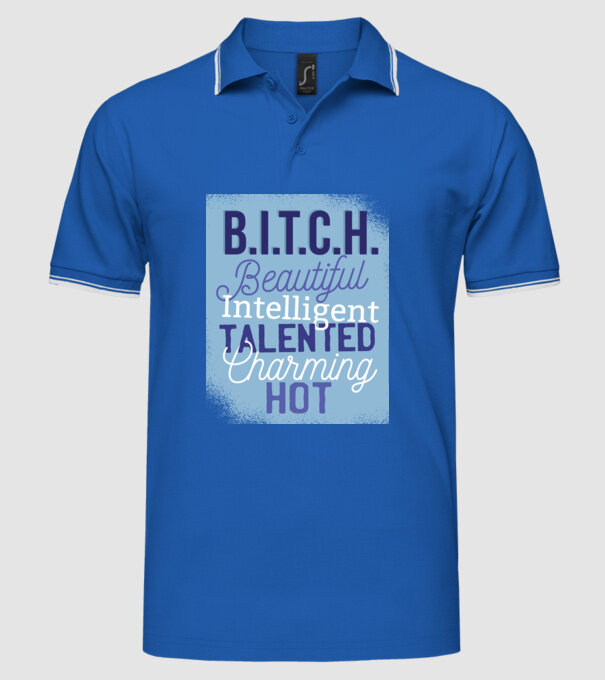 B.I.T.C.H. - Tricou cu inscripție amuzantă model albastru regal pe tricou