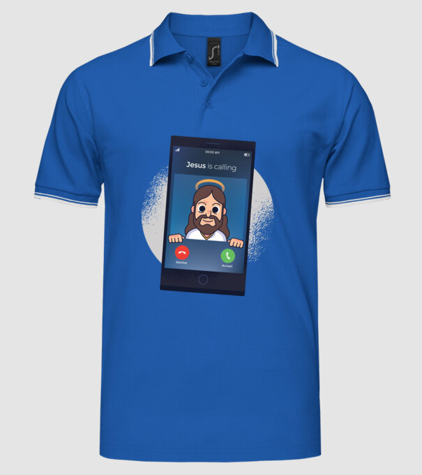 Isus te sună tricou amuzant model albastru regal pe tricou