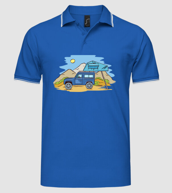 Mașină de camping model albastru regal pe tricou