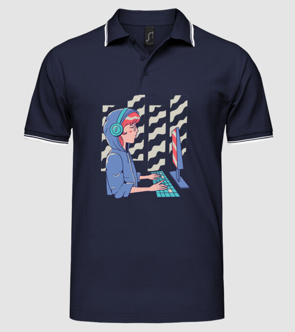 Anime Programator fată model albastru închis pe tricou