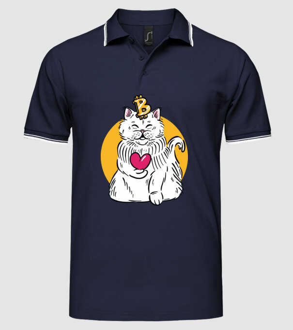 Pisică Bitcoin model albastru închis pe tricou