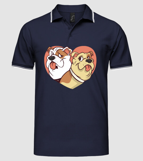 Dragoste Bulldog model albastru închis pe tricou
