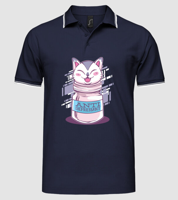 Tabletă antidepresivă pisică model albastru închis pe tricou