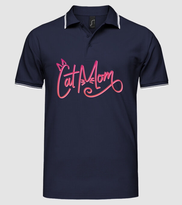 Mamă cu pisică model albastru închis pe tricou