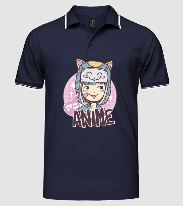 Fată drăguță Anime model albastru închis pe tricou