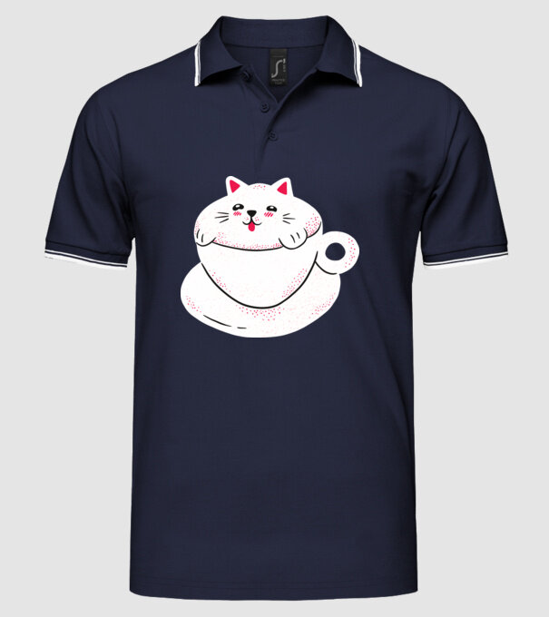 Tricou cafea cu pisică drăguță model albastru închis pe tricou