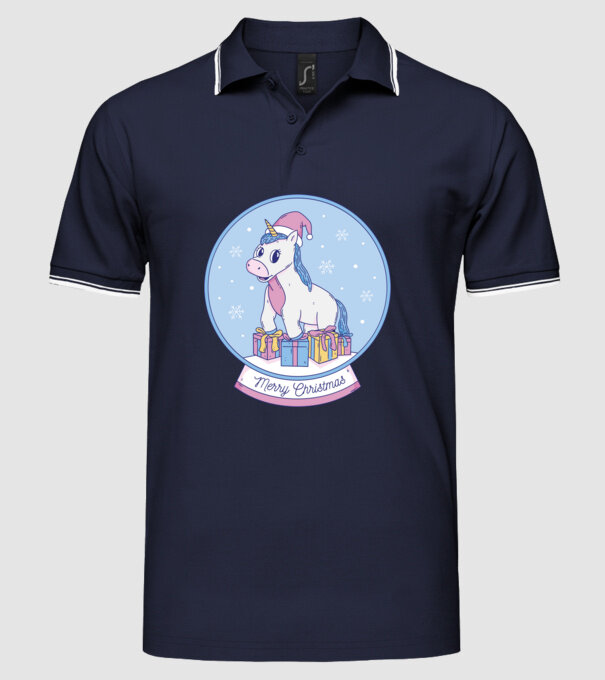 Glob de zăpadă drăguț, de Crăciun, cu Unicorn model albastru închis pe tricou