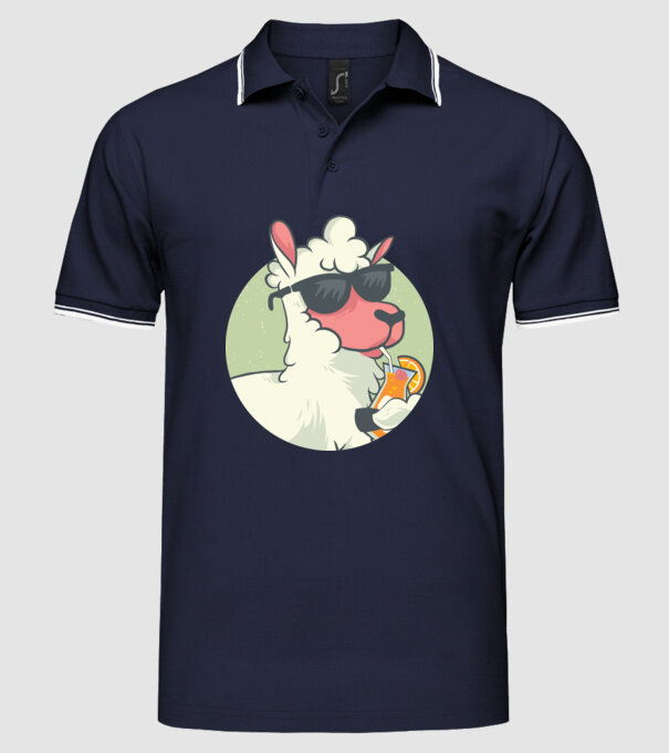 Lama drăguț cu cocktail tricou amuzant model albastru închis pe tricou