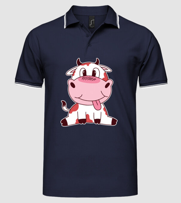 Vacă drăguță model albastru închis pe tricou