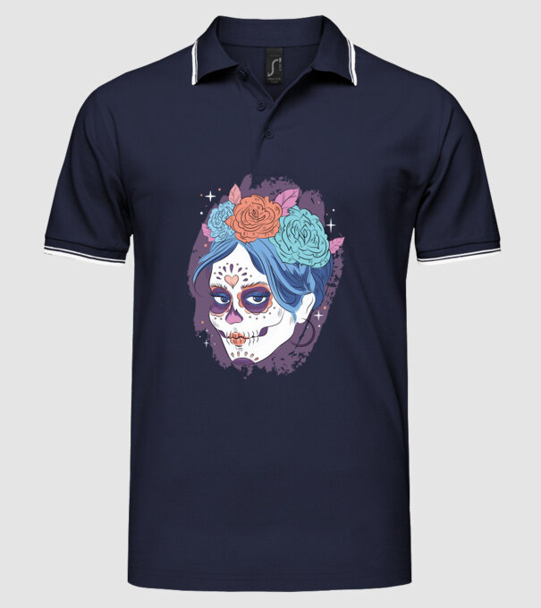 Dia de Los Muertos - Craniu cu flori model albastru închis pe tricou
