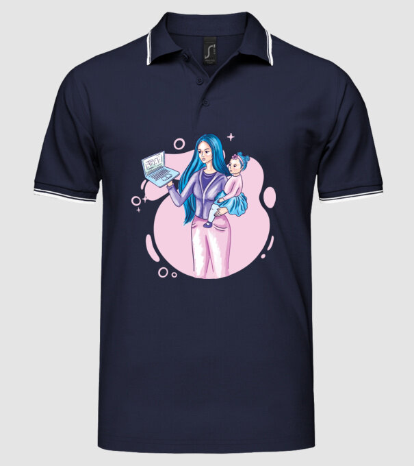 Mamă Lucrătoare model albastru închis pe tricou