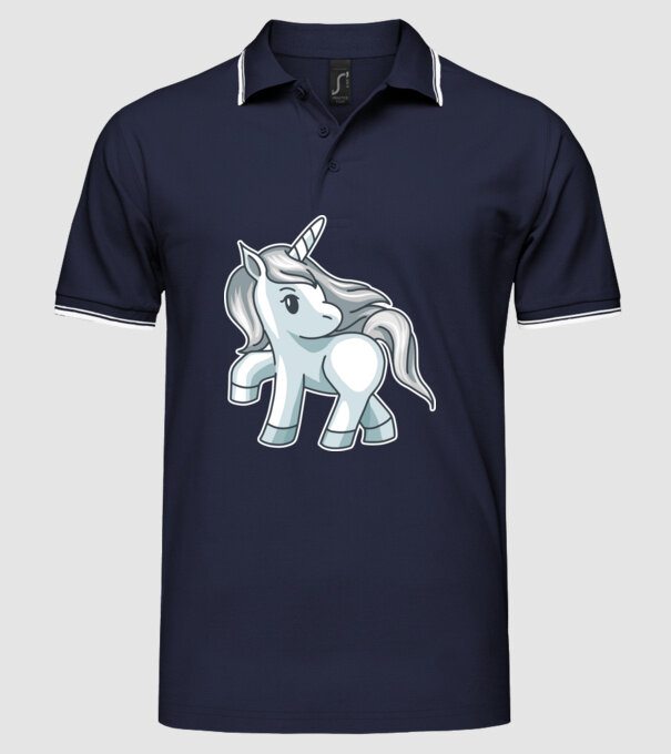 Unicorn de argint model albastru închis pe tricou