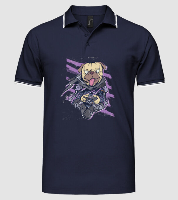 Mops Gamer model albastru închis pe tricou