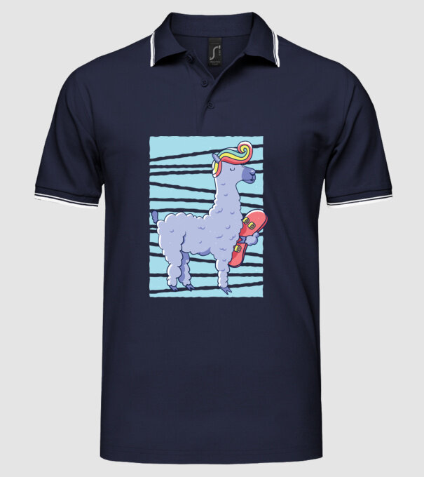 Lama Skateboarder model albastru închis pe tricou