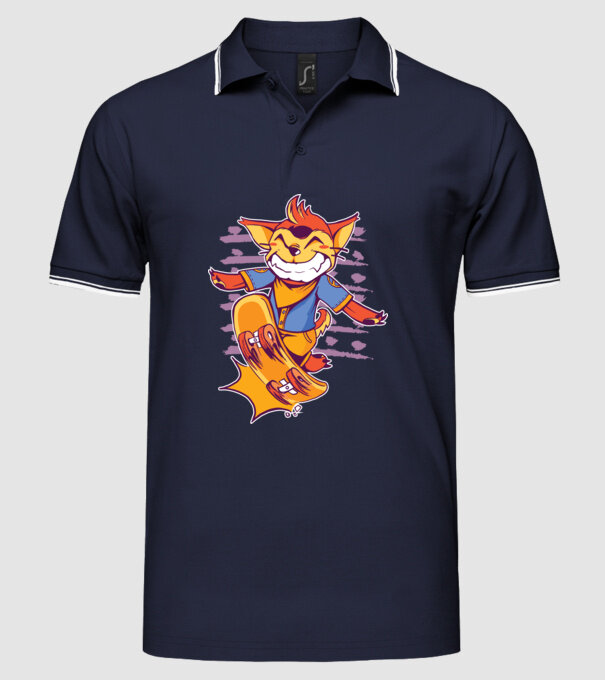 Vulpe Skateboarder model albastru închis pe tricou