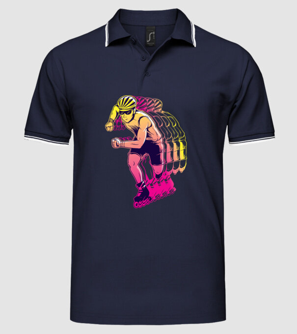 Concurent patine pe rotile model albastru închis pe tricou
