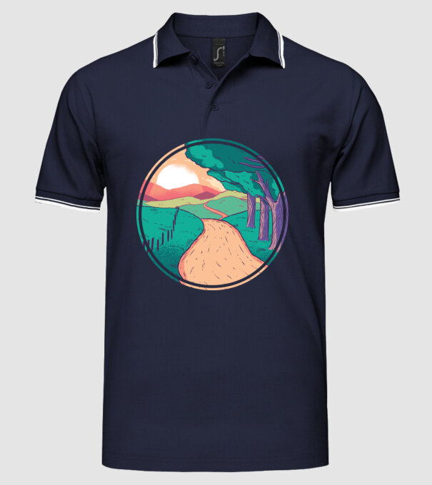 Drum spre casă la apus de soare model albastru închis pe tricou