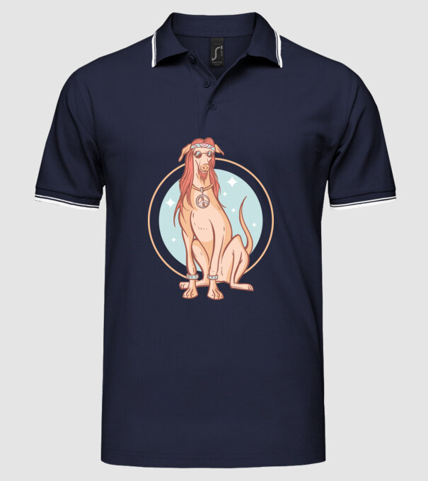 Câine Ogar Hippy model albastru închis pe tricou